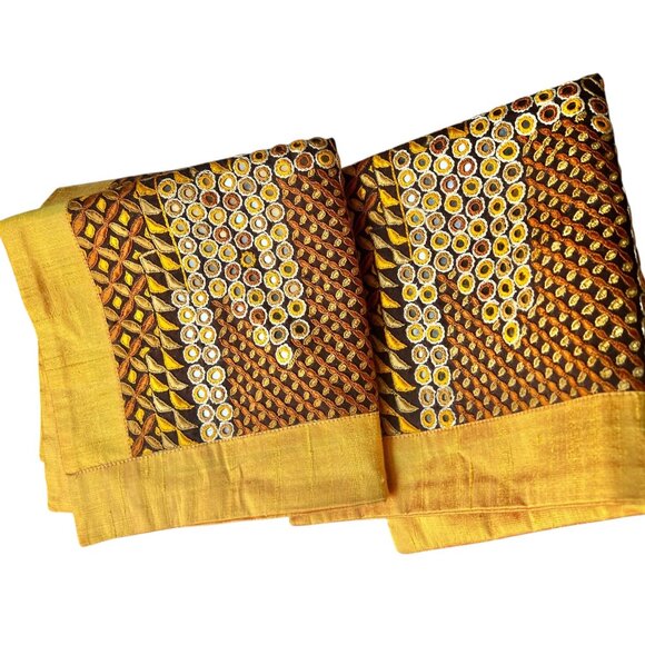 Handcrafted Shrujan Raw Silk Embroidered Cushion Covers 16"x16" Gold Pair NWT - Picture 10 of 16